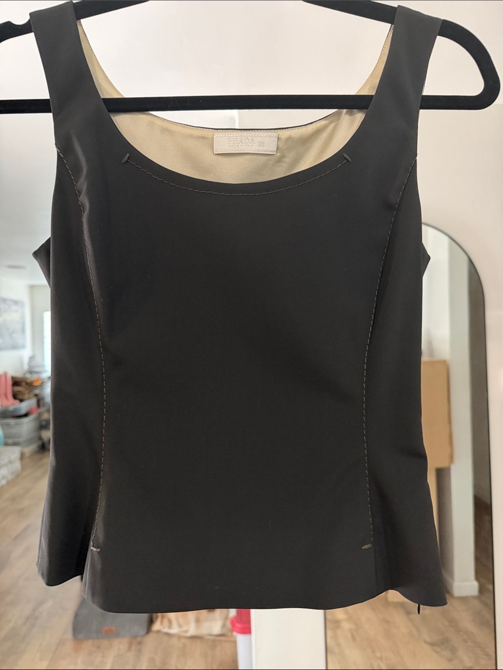 Prada Black Sleeveless Satin-Trim Camisole vintage Y2K 2004❤️